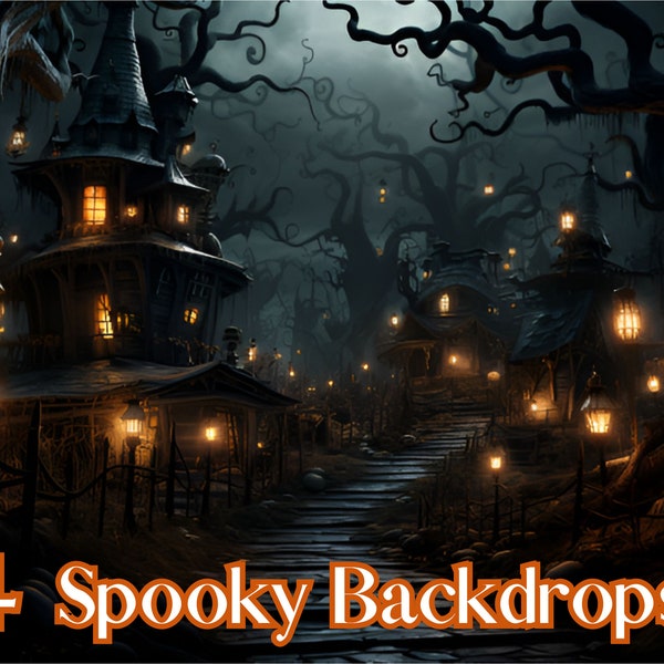 4 Halloween Backdrops, Fun Digital Backgrounds, Composite Art, Digital Photography Props, Digital Backgrounds, Halloween Themed, Spooky Fall