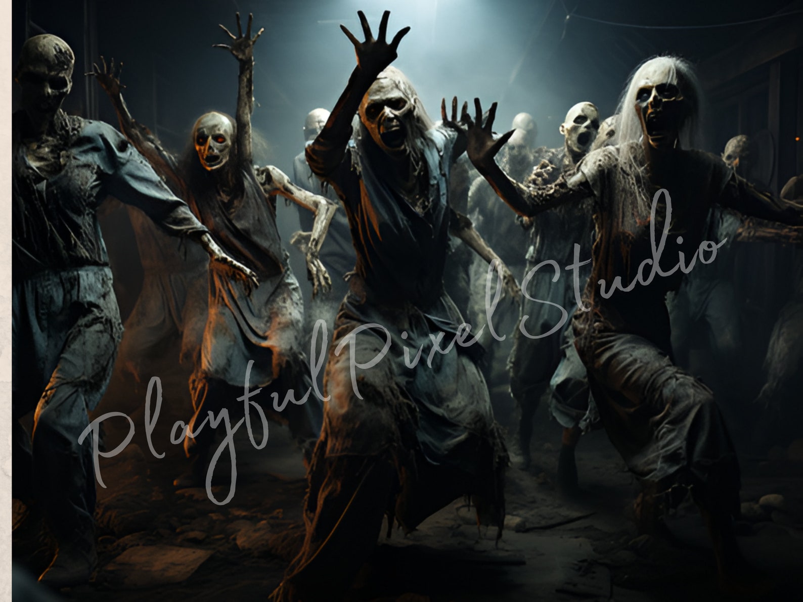 4 Creepy Zombies Backdrops, Fun Digital Backgrounds, Digital ...