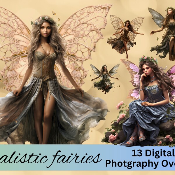 13 Realistic Fairy Digital Overlays for Photography, Textures for Photoshop, Fairytale Clipart, Fantasy, Magical Clipart, Fun Downloads