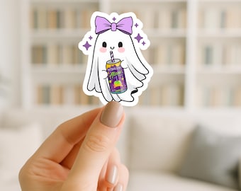 Ghost with witch’s brew Alani/ water-resistant sticker/halloween sticker/laminated/kindle sticker/laptop sticker