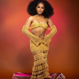 Golden Sunrise Two-Piece Maxi Skirt Crochet Set