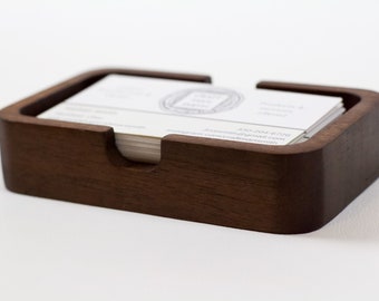 Business Card Holder / Walnut Business Card Holder / Small Wooden Catchall / Office Organization / Walnut Valet Dish / Wooden Card Holder