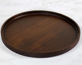14" Round Black Walnut Tray / Round Valet Tray / Wood Decorative Tray / Black Walnut Catchall Tray / Ottoman Tray / Serving Tray /