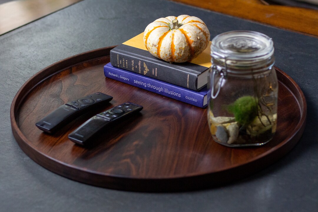 20 Large Round Decorative Tray / Black Walnut Tray / Ottoman Tray