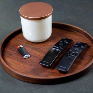 12&quot; Round Walnut Catchall Tray / Round Valet Tray / Decorative Tray / Black Walnut Catchall Tray / Ottoman Tray / Serving Tray