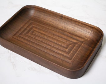 Rectangular Design Walnut Wood Catch-All Tray / Walnut Wood Decorative Valet Tray