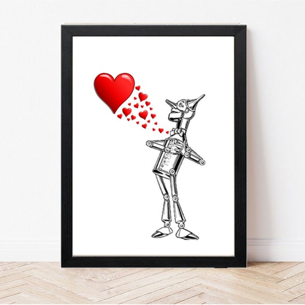 Tin Man Wizard Of Oz Print - 10th Anniversary Gift - Tinman Love Heart Wall Art - Romance Print - Paper Anniversary Gift  - Theatre Gift