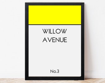 Personalised Monopoly Custom Street Name Print - New Home Wall Art - Living Room Print - Personalised Gift Housewarming - Road Name Print