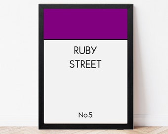Personalised Monopoly Custom Street Name Print - New Home Wall Art - Living Room Print - Personalised Gift Housewarming - Road Name Print