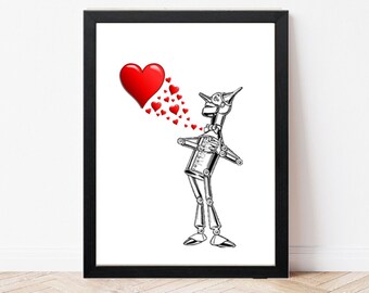 Stampa personalizzata Tin Man Wizard Of Oz - Regalo per il 10° anniversario - Arte murale Tinman Love Heart - Stampa personalizzata - Regalo di anniversario di carta
