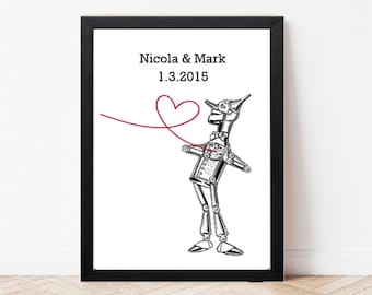 Stampa personalizzata Tin Man Wizard Of Oz - Regalo per il 10° anniversario - Arte murale Tinman Love Heart - Stampa personalizzata - Regalo di anniversario di carta