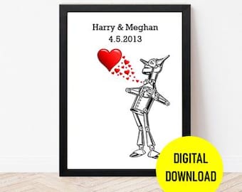 Stampa personalizzata Tin Man Wizard Of Oz - Regalo per il 10° anniversario - Arte murale Tinman Love Heart - Stampa personalizzata - Regalo di anniversario di carta