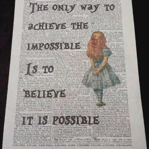 Alice in Wonderland Vintage Dictionary Quote - Achieve the Impossible