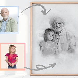 Add Deceased Loved One to Photo, Remembering Dad Gift, Loss of Father Painting from Photo, Combine Loved One Photos Custom Family Portrait