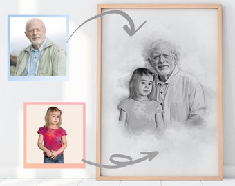 Agregue un ser querido fallecido a la foto, recuerde el regalo de papá, pintura de la pérdida del padre de la foto, combine fotos de un ser querido, retrato familiar personalizado