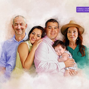Custom Family Portrait Illustration Painting from Photo, Add Deceased Loved One to Photo, Family Photo Merge, Grandma Memorial Gift