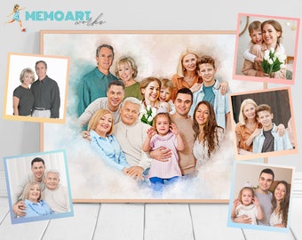 Merge Family Photos with Deceased Loved One's Picture, Cherishing Moments: Combine Photos into Digital Illustration Art
