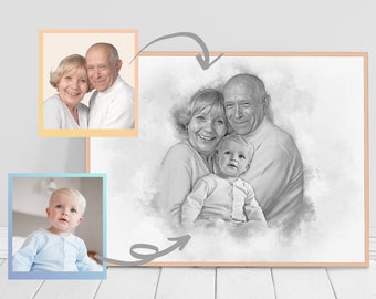 Combine diferentes fotos, agregue un ser querido fallecido a la foto, retrato familiar a partir de una foto, regalo conmemorativo personalizado, fusión de fotos, regalo para papá y mamá