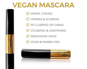 Mascara naturel, fait maison, imperméable à l’eau non toxique, sans produits chimiques, mascara en fibre pour volumineux, cils longs avec Vit E & huile de ricin