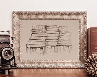 Desenho de livro vintage | Impressão de livro | Esboço de livro | Arte de parede vintage | Arte de parede temperamental | Arte de parede para impressão | Download digital