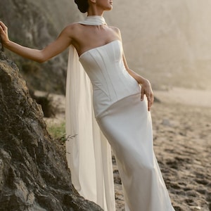 Silk Bridal Gown, Two-Piece Wedding Dress, Corset Bridal Dress, Basque Waist Wedding Gown, Bustier Top and Skirt 2-piece Wedding Dress EARTH