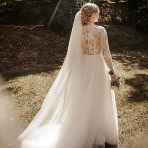 High neck long sleeve wedding dress SAMPLE SALE 50% Winter bridal dress, Modest bridal gown with shimmer skirt, lace wedding dress Roksolana