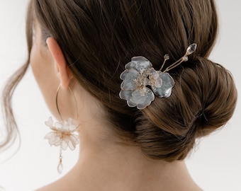 Gold hair pin, wedding hairpin. Floral hair pin, crystal hair piece, flower gold bridal hairpins, floral wedding accessories set