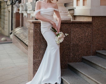 Wedding dress, simple bridal dress. Reception dress for bride, wermaid wedding dress, crepe bridal gown Camellia