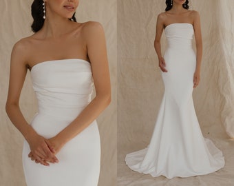 Wedding Dress Ready to Ship Straight Neckline Bridal Mermaid Dress Square Neckline Wedding Gown Elopement Dress Audrey