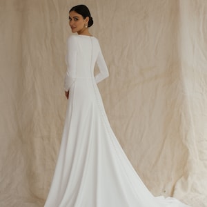 Modest Wedding Dress with Sleeves,  Long Sleeve Crepe Bridal Dress. READY to SHIP Simple Winter Bride Gown, High Neck Wedding Dress NORA