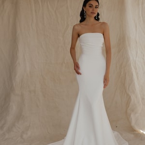 Wedding dress. Straight neckline bridal mermaid dress, strapless sheath laced back gown, 3D flowers off-the-shoulder bridal dress Audrey