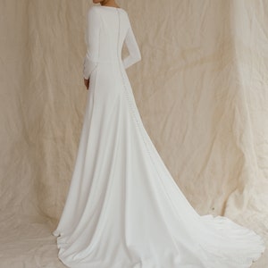 Long sleeve and high back crepe wedding dress. READY TO SHIP Simple winter bridal gown, reception dress, modest wedding dress Nora