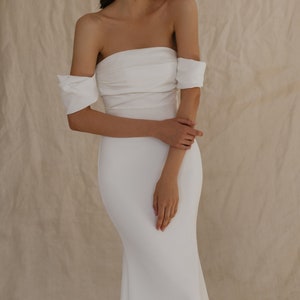 Wedding dress, square neck wedding dress. Crepe bridal dress, strapless modest wedding dress Audrey