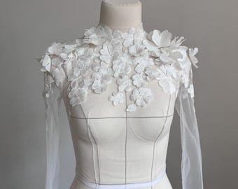 Floral Lace Bridal Bolero with Long Sleeves and High Neck Jasmine