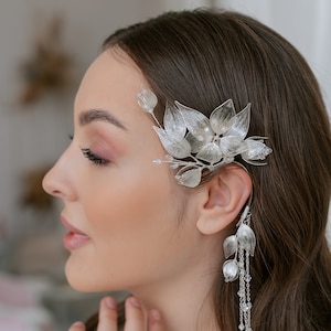 Ear cuff, floral ear cuff, Bridal jewelry, wedding flower cuff, floral earrings, gold bridal accessories image 6