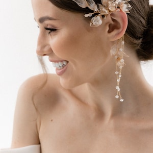 Ear cuff, floral ear cuff, Bridal jewelry, wedding flower cuff, floral earrings, gold bridal accessories image 7