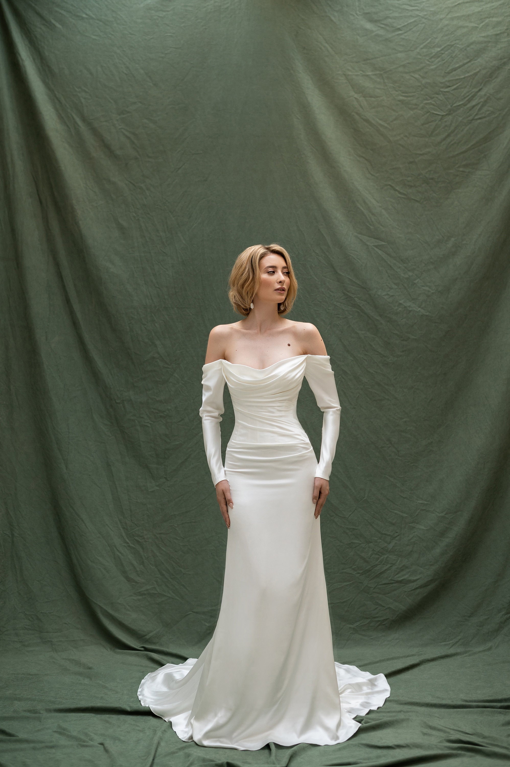 Off Shoulder Long Mermaid Satin Wedding Dresses, Simple Elegant Wedding Dresses, Long Wedding Dresses Off Shoulder Long Mermaid Satin Wedding Dresses, Simple Elegant Wedding Dresses, Long Wedding Dresses