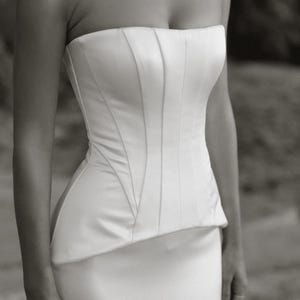 Silk Bridal Gown, Two-Piece Wedding Dress, Corset Bridal Dress, Basque Waist Wedding Gown, Bustier Top and Skirt 2-piece Wedding Dress EARTH