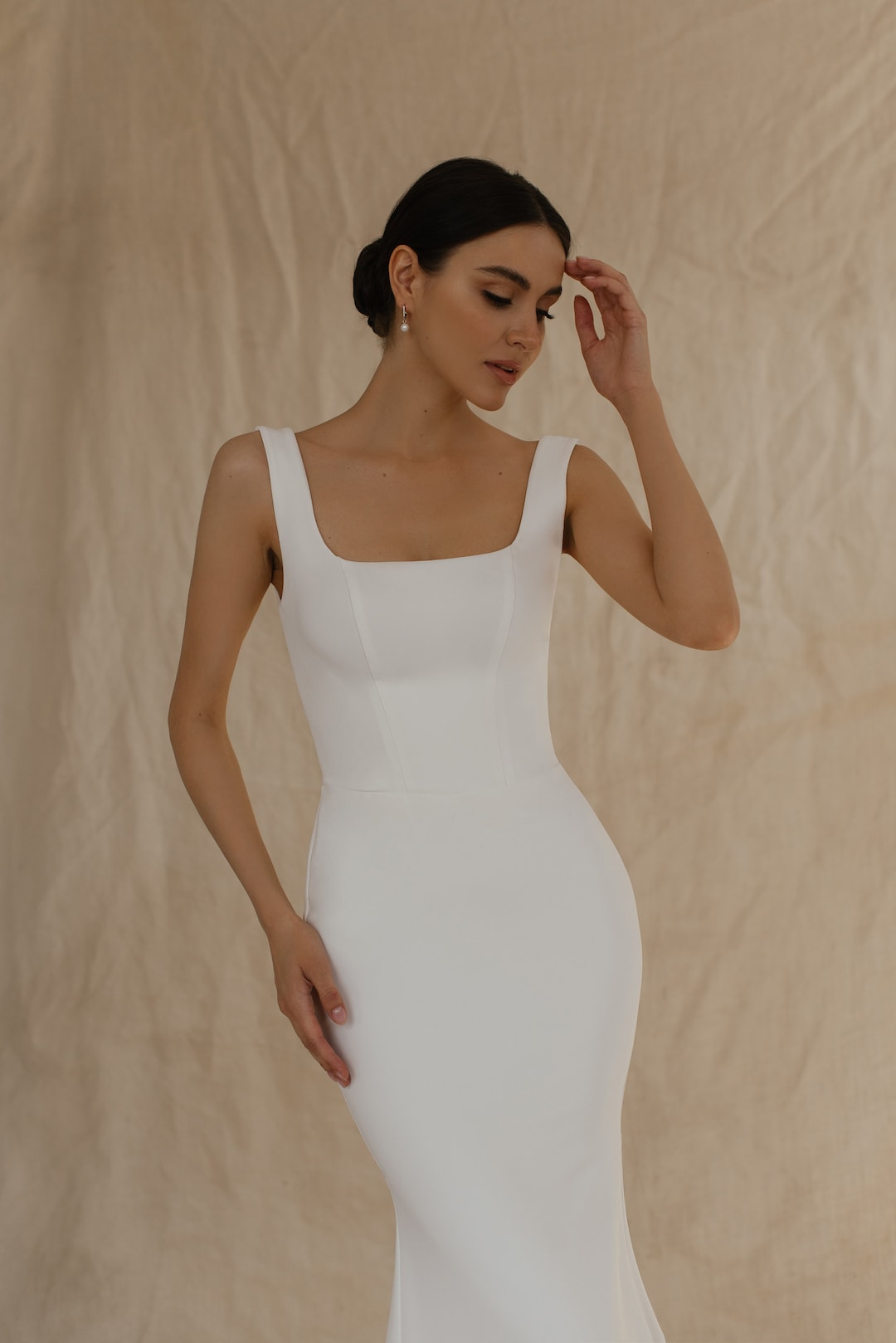 ワンピース BAU by Bride And You ALVIN Square neck flared long dress (Cr BAU by Bride And You] ALVIN Square neck flared long dress