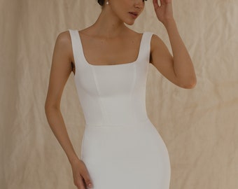 Square neck crepe wedding dress READY TO SHIP Crepe mermaid elopement dress, Simple bridal gown, wedding dress Evelyn