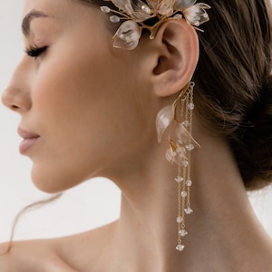 Ear cuff, floral ear cuff, Bridal jewelry, wedding flower cuff, floral earrings, gold bridal accessories image 3
