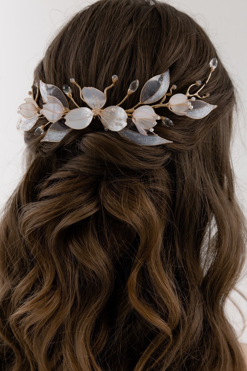 Wedding comb, bridal hair comb. Rustic wedding comb, floral bridal comb, fairy leave bridal comb image 2