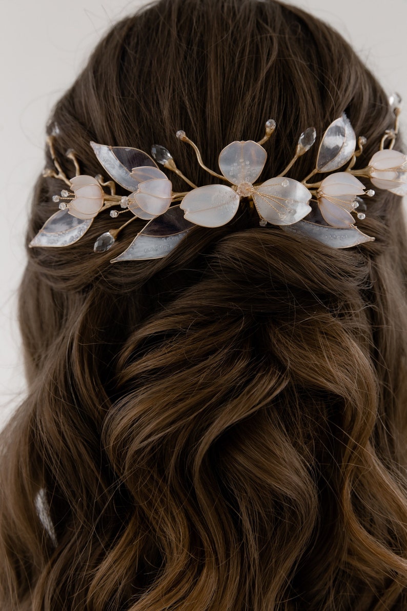 Wedding comb, bridal hair comb. Rustic wedding comb, floral bridal comb, fairy leave bridal comb image 7