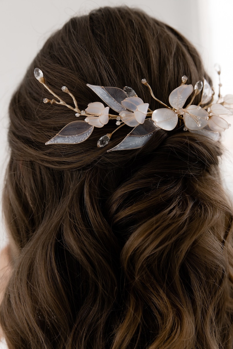 Wedding comb, bridal hair comb. Rustic wedding comb, floral bridal comb, fairy leave bridal comb image 4