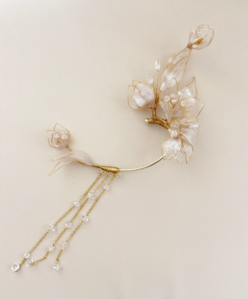 Ear cuff, floral ear cuff, Bridal jewelry, wedding flower cuff, floral earrings, gold bridal accessories image 10