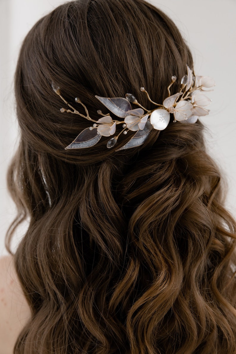 Wedding comb, bridal hair comb. Rustic wedding comb, floral bridal comb, fairy leave bridal comb image 5