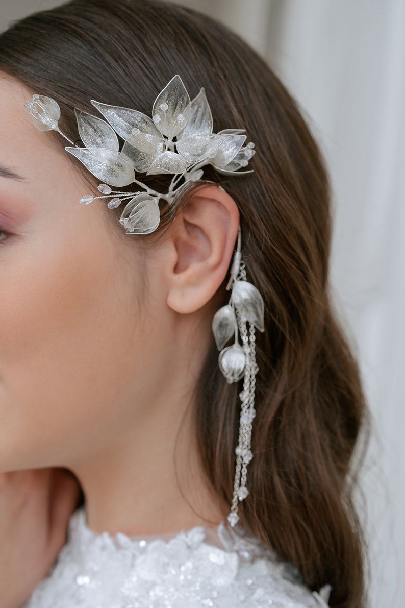 Ear cuff, floral ear cuff, Bridal jewelry, wedding flower cuff, floral earrings, gold bridal accessories image 2