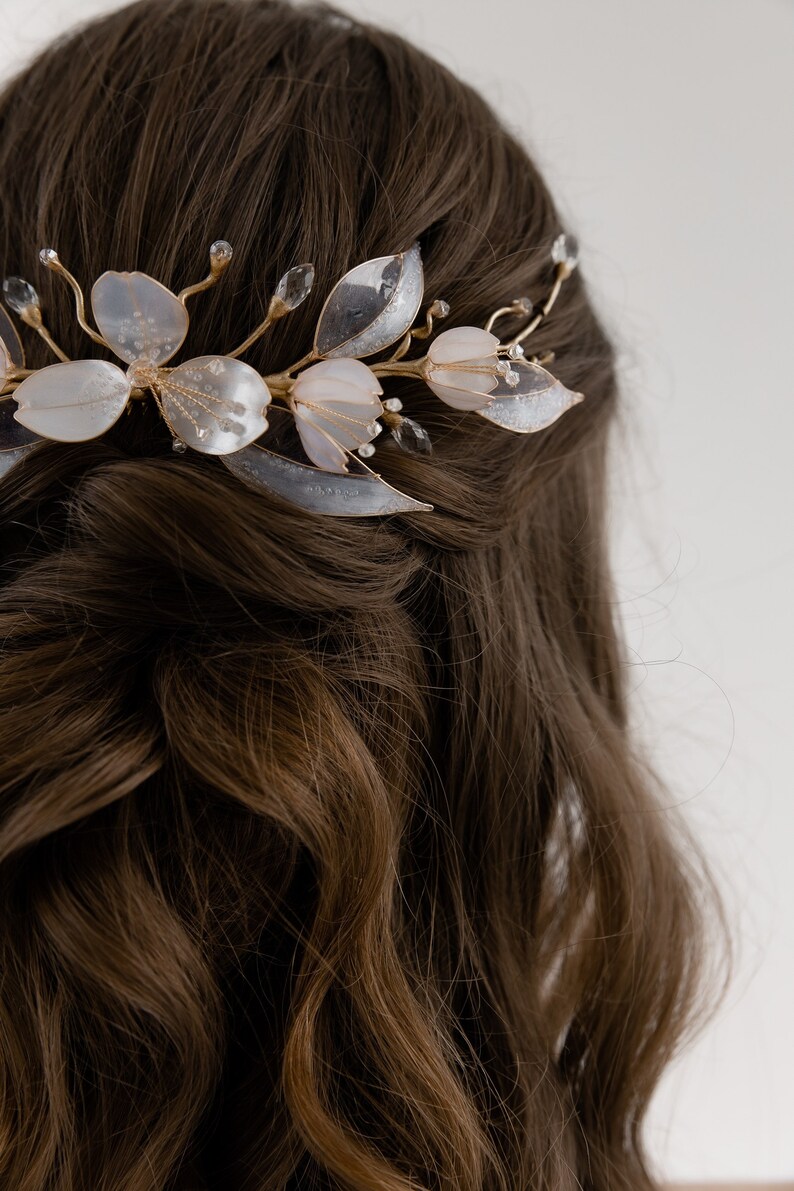 Wedding comb, bridal hair comb. Rustic wedding comb, floral bridal comb, fairy leave bridal comb image 6