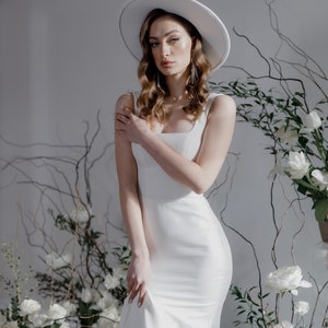Custom Square Neck Crepe Floor Length Wedding Dress main image 1