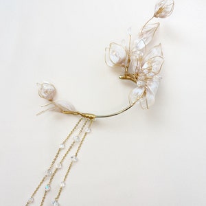 Ear cuff, floral ear cuff, Bridal jewelry, wedding flower cuff, floral earrings, gold bridal accessories image 9